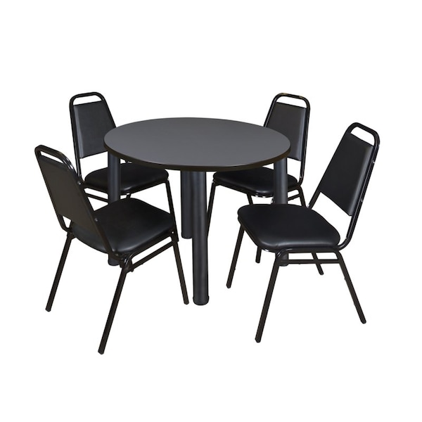 Kee Kee Round Table & Chair Set, Wood, Metal, Vinyl Top, Grey TB36RNDGYBPBK29BK - main